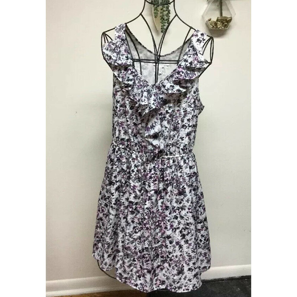 BCBGeneration White Floral Mini Dress with Purple and Black Print